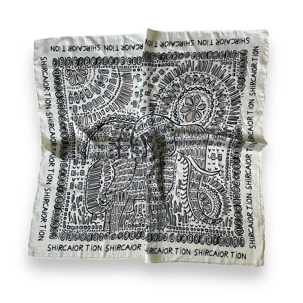 Light Beige Elephant Square Scarf 27” X 27” Women Scarve Unisex Green